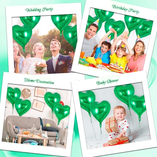 Image of 12 Pcs Green Heart Balloons,18 Inch Heart Foil Balloons Love Balloon Valentine Balloon for Birthday Party Wedding Engagement Party Baby Shower Valentine Day Decorations
