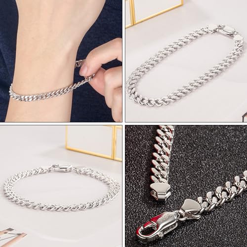 Italian Sterling Silver Cuban Link Chain Bracelet Men 3MM 4MM 5MM 6.3 "6.7" 7 "7.5" 8 "8.5" 9 "Solid 925 Silver Bangle For Woman Cuff Jewelry Gift4