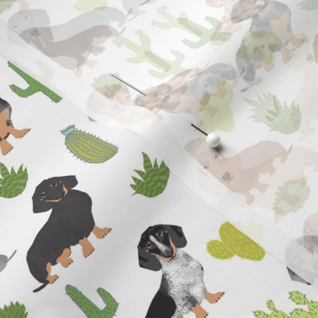 Spoonflower Fabric - Dachshund Dogs Cactus White Desert Boho Cacti Pet Portrait Printed on Chiffon Fabric by The Yard - Sewing Fashion Apparel Dresses Home Decor