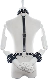 Hand and Handcuffs Leather Black Tied Hands Neck Braces Tied Couple Toys Auxiliary Props to Play