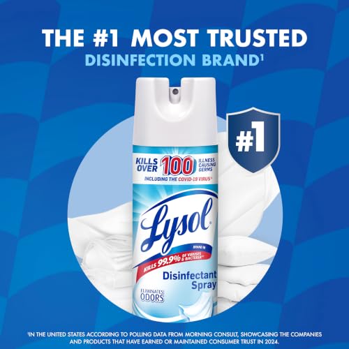 Image of Lysol Disinfectant Spray, Household Cleaning Supplies, Disinfecting Multi-Purpose Room Spray, Antibacterial Sanitizer, Deodorizer, Kills Hantavirus, Crisp Linen, 19 Fl Oz (Pack of 2)