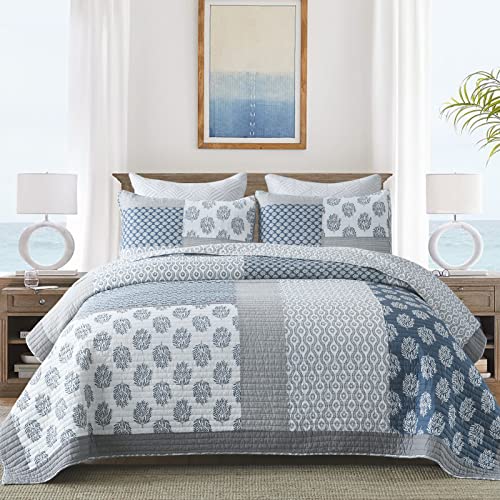 KALOOLA Quilts Tagesdecken für King-Size-Betten, 100 % Baumwolle, King-Size-Tagesdecken, blau-weiß, florales Patchwork, King-Size-Bettwäsche-Set, Bauernhaus, wendbar, für alle Jahreszeiten, 3-teilig KALOOLA Quilts Tagesdecken für King-Size-Betten, 100 % Baumwolle, King-Size-Tagesdecken, blau-weiß, florales Patchwork, King-Size-Bettwäsche-Set, Bauernhaus, wendbar, für alle Jahreszeiten, 3-teilig