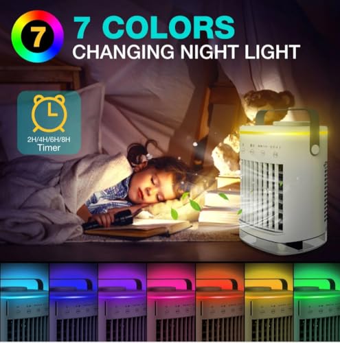 TiMT-Portable-Air-conditIoner-powerful-4-Speed-air-cooler-Mini-Desk-AC-Fan-with-7-colors-Light-Evaporative-Air-Cooler-with-Timer-AC-Air-Misting-cooler-Fan-for-Office-Room-Study-White-CF006