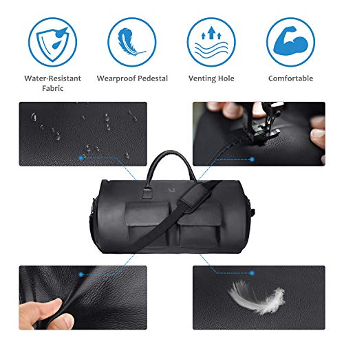 Garment Bag Duffel Bag Microfiber Leather Carry on Suit Travel Bag with Digital Pocket and Wash Pocker Weekend Bag with Shoe Pouch for Men (Black)