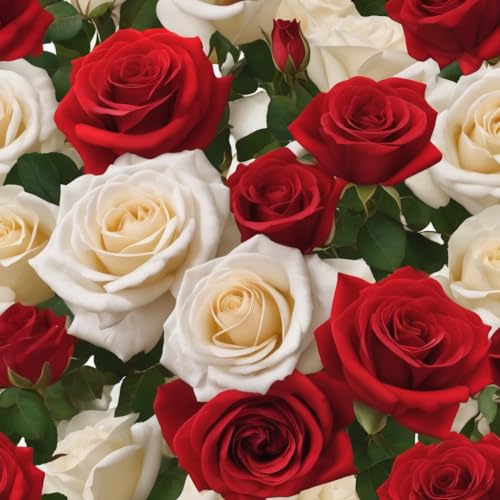 KaBloom 6 Red and White Roses with Vase
