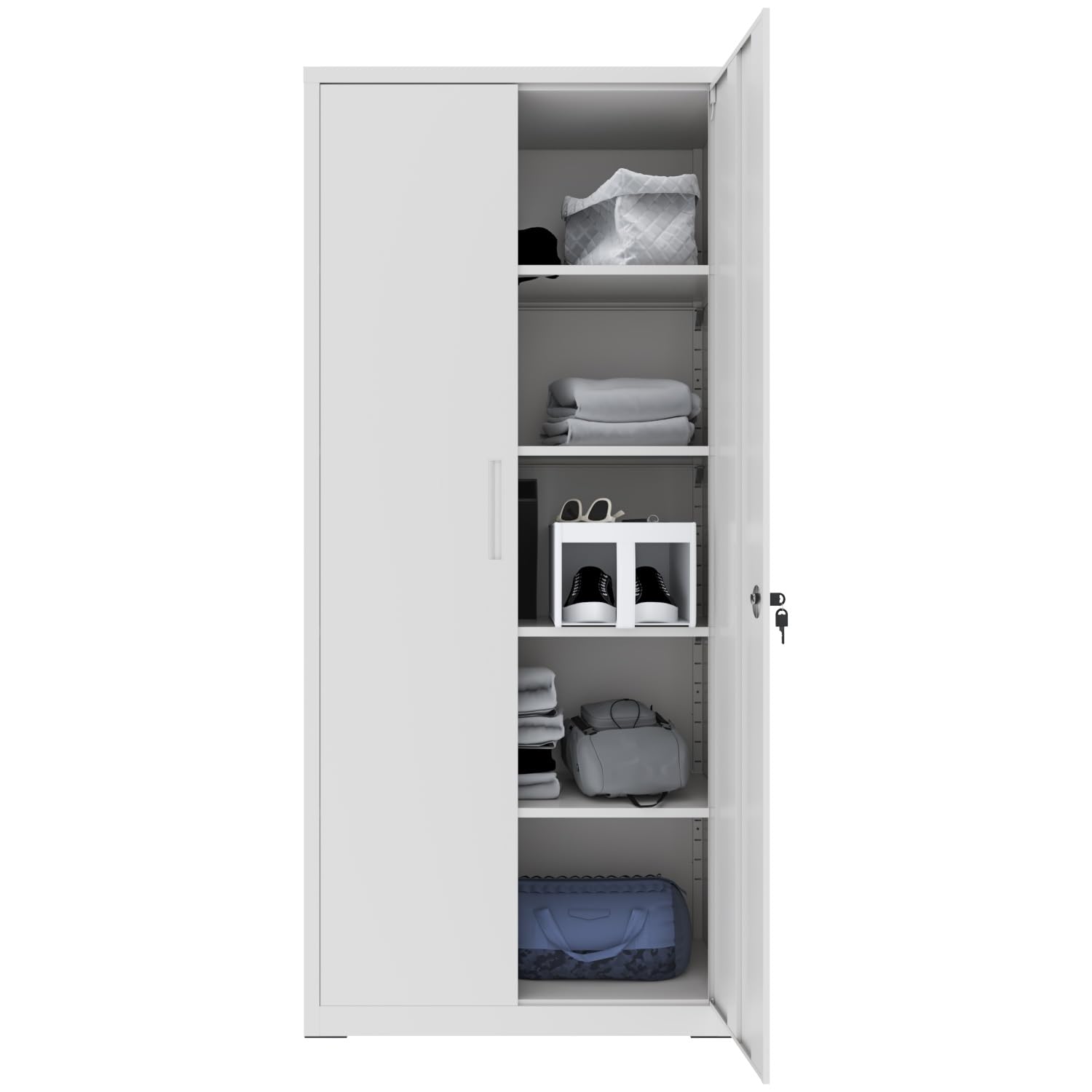 Armadio Armadietto In Metallo Multiuso A Doppia Anta Con 5 Ripiani Regolabili E Chiusura Con Doppia Chiave Mobiletto Per Documenti Strumenti Ufficio Garage Studio 180 x 80 x 40 Cm Grigio Chiaro