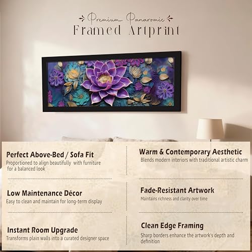 Image of PAINTINGMANTRA Blue Lotus Flower Vastu Wall Art Framed Luxury Paintings for Home Decoration, Living room, Bedroom and Office Decoration (99x38 CM)