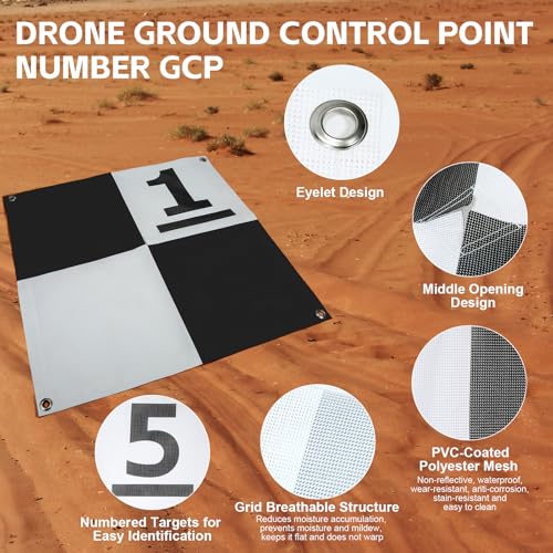 Image of Drone Survey Ground Control Point GCP, UAV Aerial Survey Mapping Target Numbered 0-9, GCP UAV Marker with Center Eyelet and Corner Anchor Points, Compatible with Surveying Equipment, 10 PCS (24 inchx24 inch)