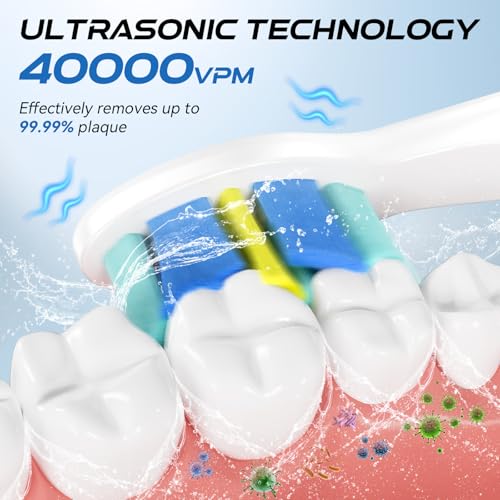 Image of YUNCHI Electric Toothbrush for Adults, Sonic Toothbrush, Rechargeable Electric Toothbrush with 8 Brush Heads,5 Modes & 2 Minutes Smart Timer,Waterproof,330 Battery Days, White