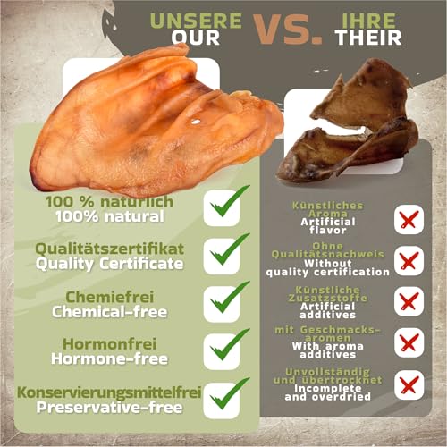 Schweineohren für Hunde 20 Stück Größe L 1kg | Ganze getrocknete Schweineohren Kauartikel | 100% natürlich | Langanhaltender Kauspaß | Getreidefrei | Ideal für kleine & große Hunde