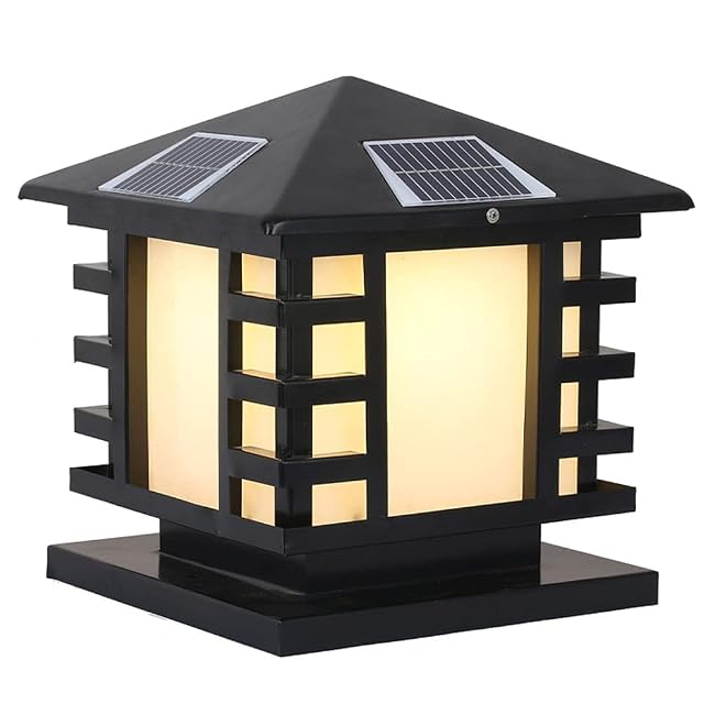 Solar Pillar Lights Outdoor Waterproof Lamp Minimalist Black Wrought Iron Pathway Lighting Garden Lights Patio Fence Post Solar
