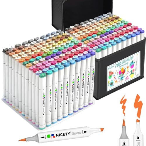 NICETY 120 Colors Alcohol Markers Dual Tip Brush &