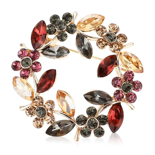 Molain Bunte Girlande Brosche - Damen Kristall Strass Blumenstrauß Elegante Anstecknadel für Mantel Kleid Kleidung - Abzeichen für Braut Mutter Geschenke (Braun)