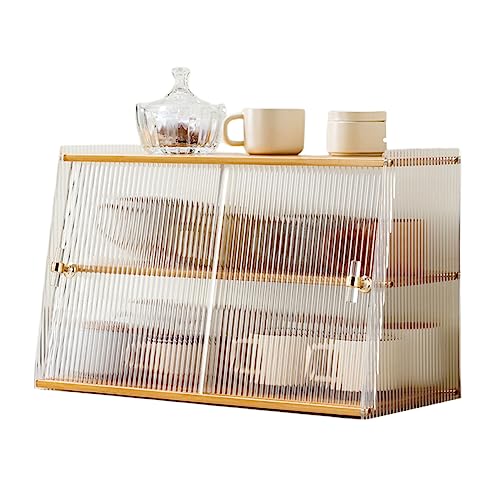 食器棚 卓上食器棚 アクリル扉 キッチン収納棚 ミニ食器棚 キッチンキャビネット アクリル扉 レンジボード 調味料入れ 北欧風 扉付 防塵 クラムシェルドア 簡単組立 安定性 (木色, 51*24*32cm)