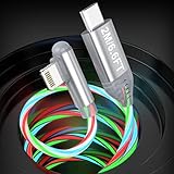MTAKYI C to Lightning Cable Right Angle, [MFi Certified] LED Light Up MTAKYI C iPhone Charger Cord Fast Charging Compatible with iPhone 11 12 13 Pro Max X XS XR 8 7 6s Plus SE, iPad(6.6FT)