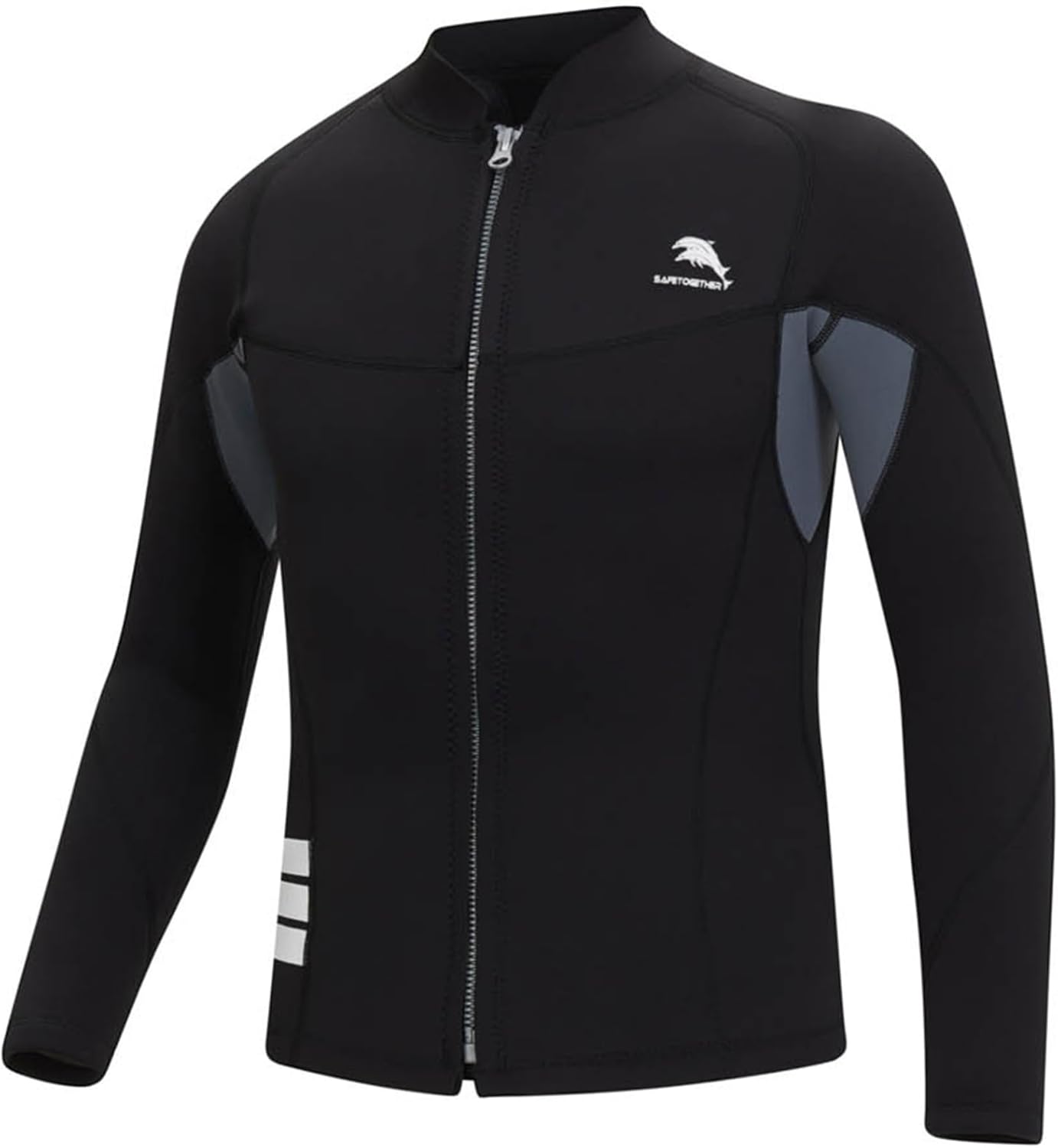 Men's 2mm Neoprene Keep Warm Wetsuit Top Jacket Long Sleeve Front Zip-up Swimwear for Diving Water Black 4X-Large