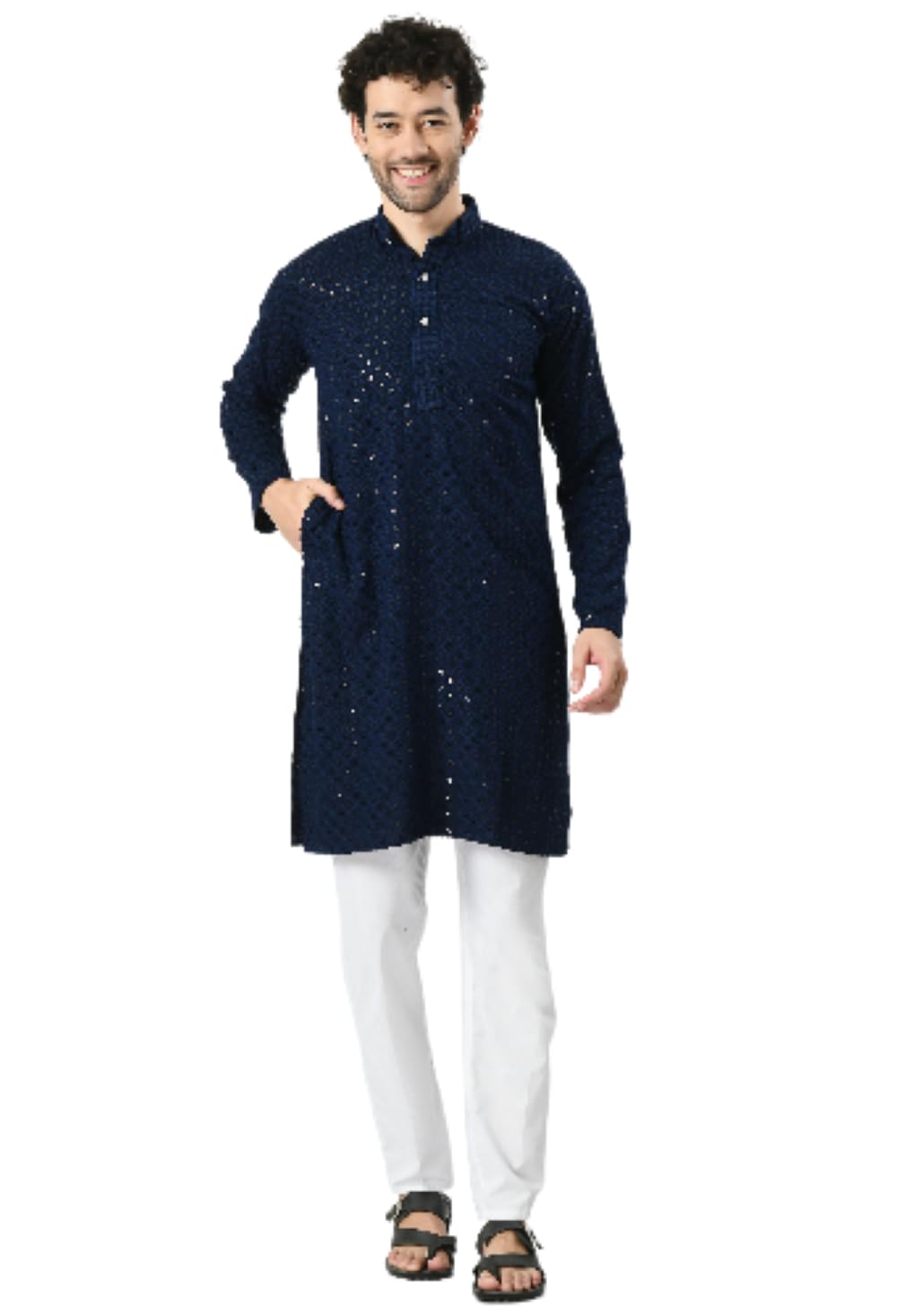 HIGHEK Men's Chikankari Embroidered and Sequence Kurtas.