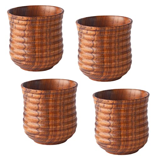 Wooden Tea Cups 4 Pack Top-Grade Natural Solid Wood Tea Cup Wine Mug For Drinking Tea Coffee Wine Beer Hot Drinks #TOP20