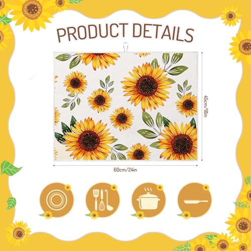 Image of Domensi 2 Pack Yellow Sunflower Microfiber Dish Drying Mat Absorbent Reusable Washable Extra Large Kitchen Counter Draining Mat Black Gingham Pad for Coffee Bar Kitchen Decor 18x24 Inch