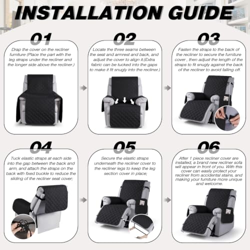 Image of TAOCOCO 100% Waterproof Recliner Chair Covers Reversible 22 inch, Black