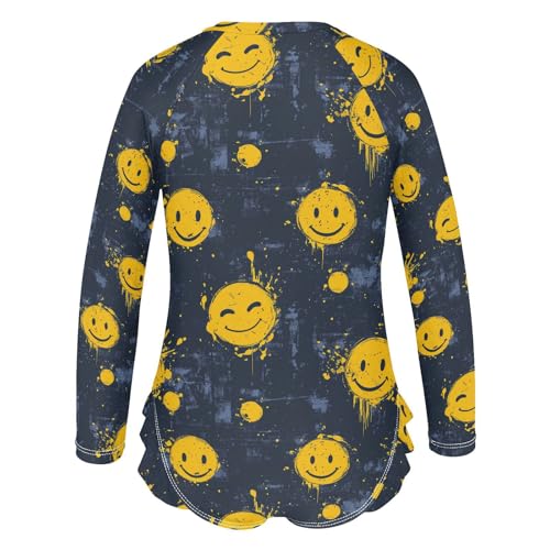 Funny Smiley Faces Girls Long Sleeve Swimsuit UPF 50+ Rashguard Swimwear One Piece Bathing Suit for 3-12 212209522