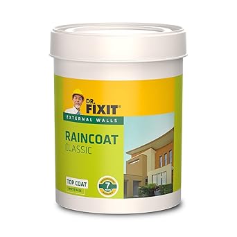 Dr. Fixit RAINCOAT CLASSIC WHITE, External wall waterproofing, Coating, 1000+ unique shades, No dilution, 1 Litre, Single Coat Application, Elastomeric, 7 years waterproofing, Brush, Roller, Spray