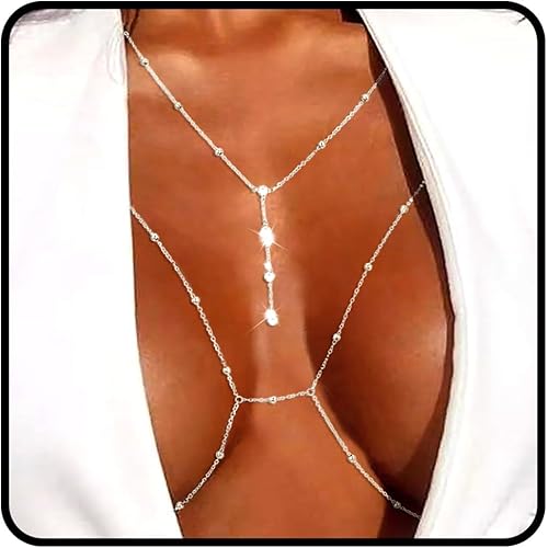 Tgirls Beads Body Chain Sexy Body Jewelry for Women Crystal Body Chains Layered Bra Bikini Body Waist Chain