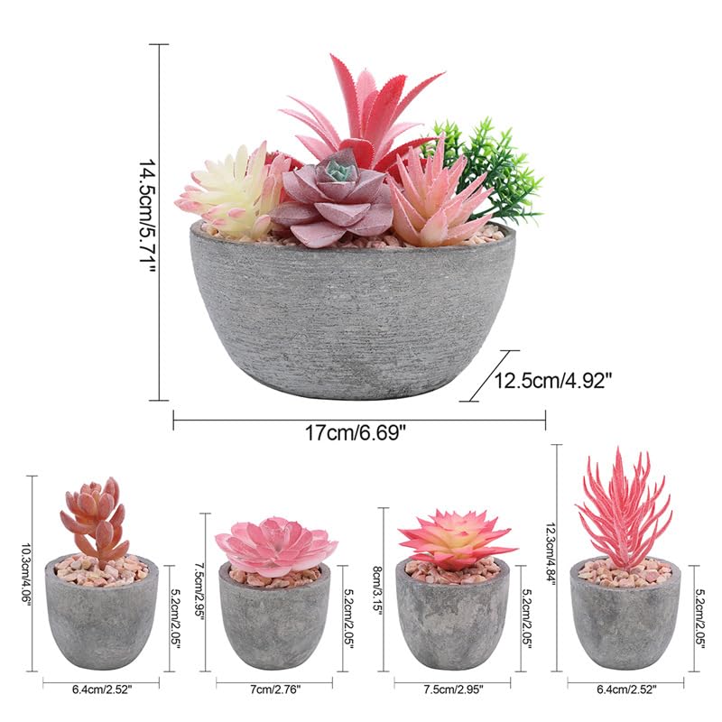 Succulentes simulées en pot de pâte à papier, déco durable sans entretien - 8