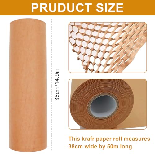 Wabenpapier Verpackungsmaterial 38cm x 50m Luftpolsterfolie Öko Alternative für umzug und Versand, Verpackungspapier und Füllmaterial für Pakete/Papier Noppenfolie/Bubble Wrap Packing Rolle