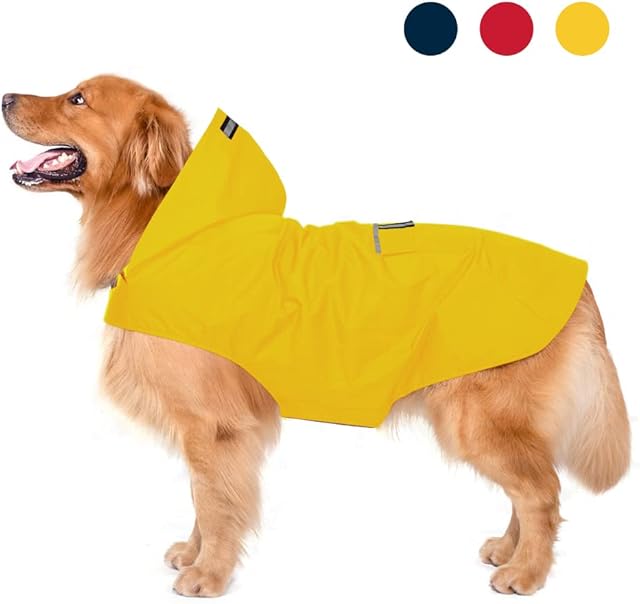 Zellar Dog Raincoat with Hood, Collar Hole, 100% Waterproof Ultra-Light Breathable Rainwear Rain Jacket with Safe Reflective Strips for Medium to Large Dog, Yellow, 5XL