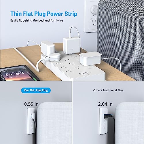 Power Strip Surge Protector - White Extension Cord With Usb, Trond 13 Widely-Spaced Outlets & 4 Usb Ports(1 Usb C), 5Ft, Flat Plug, Under Desk, Wall Mount, Mountable, 4000J, Office, Home, Etl Listed #TOP1