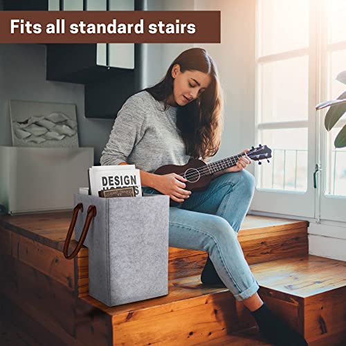 MZSYLK Treppenkorb mit Griffen, Faltbarer L-Form Treppenorganizer Korb Filz Treppenaufbewahrungstasche Großer Treppenordentlicher Korb Mülleimer für Wäsche, Spielzeug, Haushaltsgegenstände (Grau)