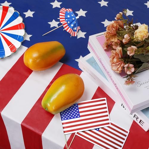 Image of 2 Pack Patriotic Tablecloths,Patriotic Decorations,American Flag Tablecloth | 54 inch x 108 inch Disposable Plastic Tablecloths for Party Supplies,Red White and Blue Tablecloth for 4th Of July Veterans Memorial