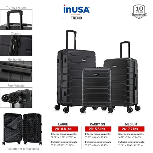 Image of InUSA TREND 3-Piece Hardside Spinner Luggage Set 20 /24 /28in Durable Black