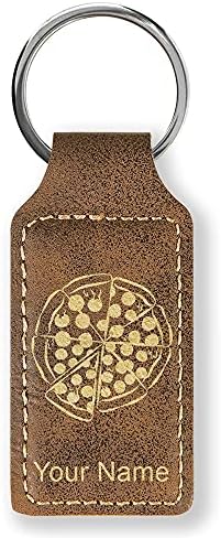 LaserGram Rectangle Keychain, Pizza, Personalized Engraving Included
