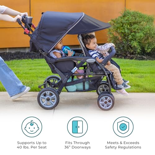 Gaggle by Foundations Compass Quad 4 Seat Stroller | 4-Seat Stroller for Daycare | Oversized UV Blocking Canopy | 5-Point Harness | Easy Loading | Storage Bucket | Black - Image 6