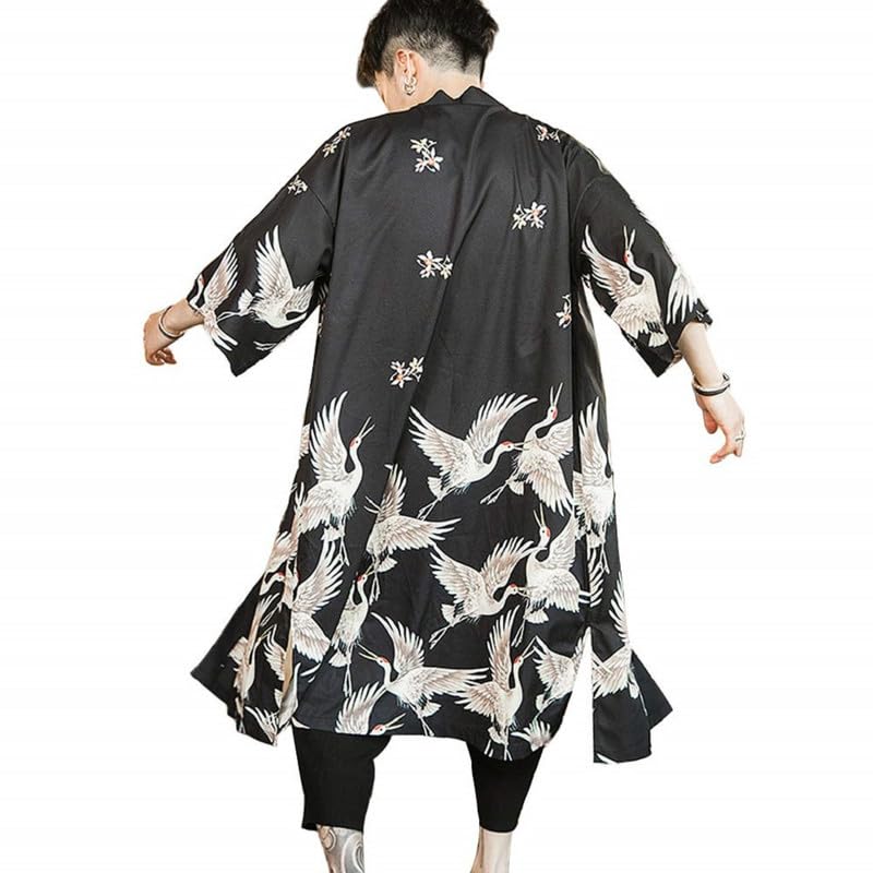 Shanghai Story Men Japanese Kimono Coat Loose Yukata Outwear Long Bathrobe Tops Vintage