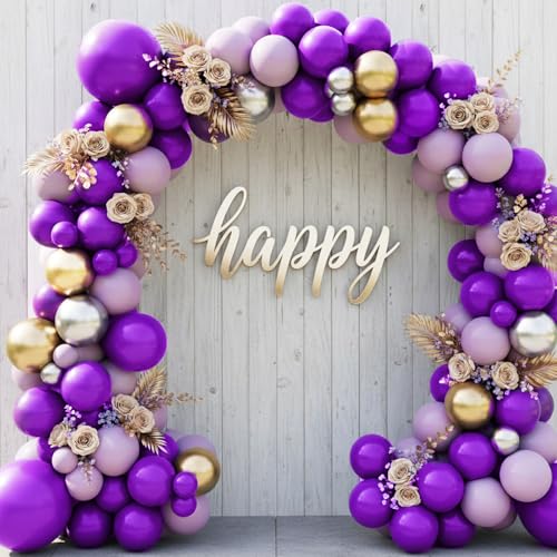 Image of RUBFAC Dark Purple Balloons 129pcs Different Sizes Pack of 18 12 10 5 Inch, Latex Royal Purple Balloon Garland Arch Kit for Wedding Masquerade Birthday Party Decorations