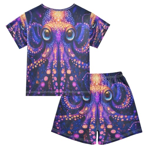 ALAZA Octopus Magic Kraken Pajamas Set Short Sleeve Cotton Sleepwear Summer Pjs 2 Piece 5-14Y2