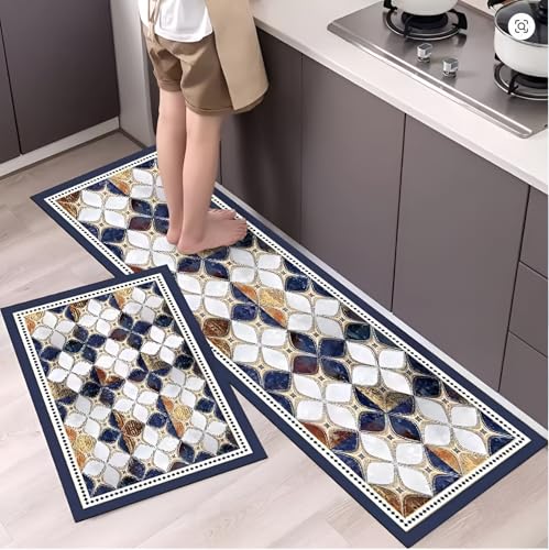 Image of Roslen Kitchen Mat for Floor, Premium Anti-Fatigue Cushioned Runner Rugs, Super Absorbent Kitchen Rugs Non Slip Washable, Floral Comfort Padded Standing Mat for Kitchen, Office & Sink