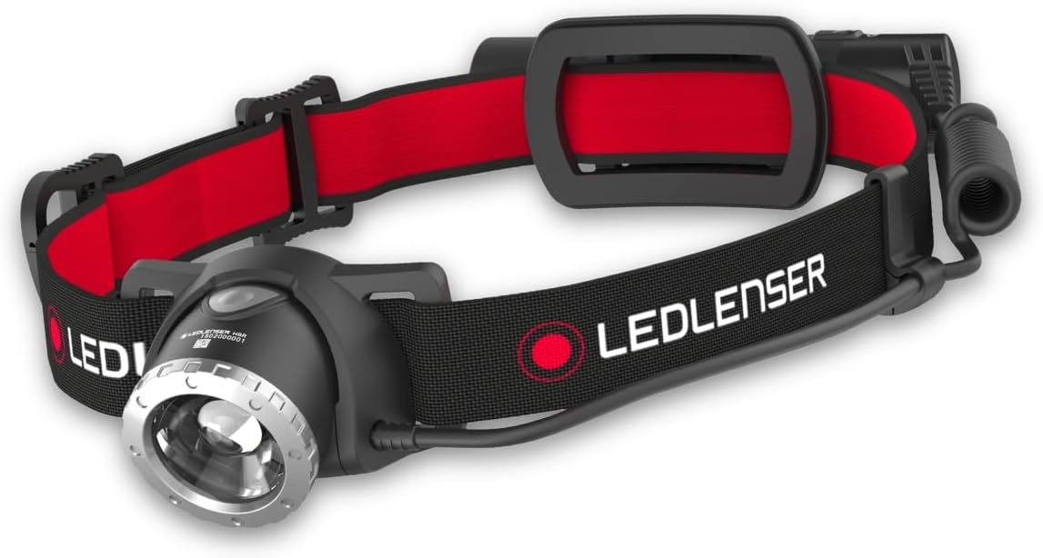 Ledlenser H8R LED Headlamp, Rechargeable with Lithium 18650 Battery, 600 Lumens, Focusable, Up to 120 Hours Runtime, Red Rear Light, Swivelling, USB Charging Cable, Headlamp