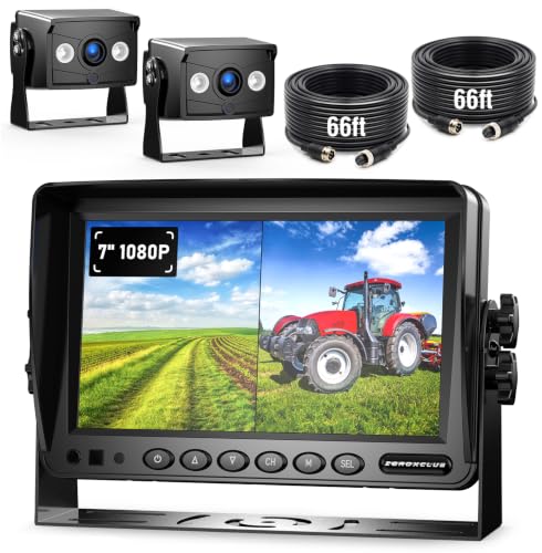 Image of ZEROXCLUB 2 Wired Rear View Backup Camera System, 7 inch 1080P Monitor IP69K Waterproof Vibration-Proof 10G Reverse Camera, Dual Split Screen for Tractor, Truck, Trailer, Combine, Heavy Equipment, BH702