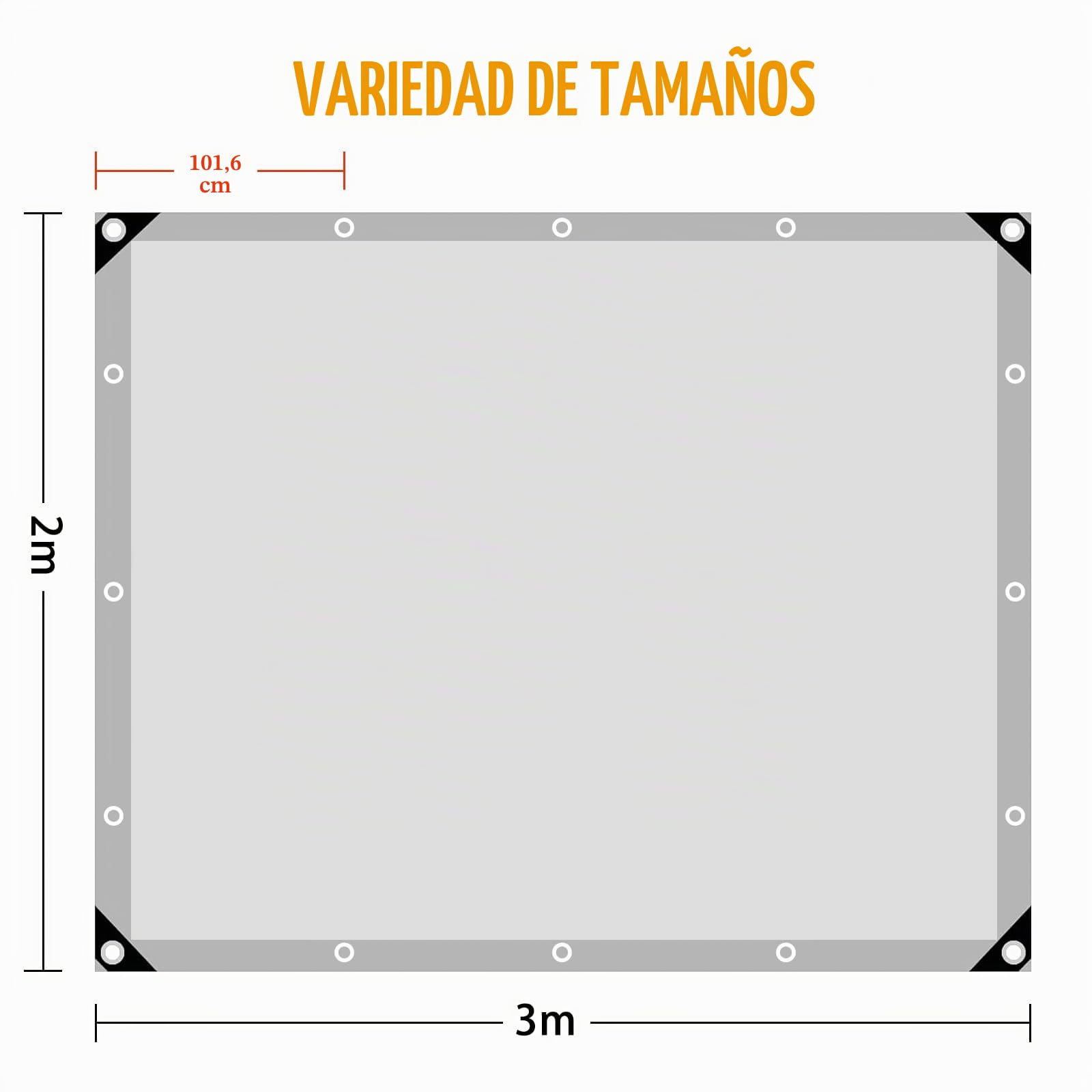 Lona Impermeable 2 x 3 m con Ojales, Estabilizada a los Rayos UV - Protección para Barco, Construcción, Resistente a la Intemperie para Camping, Jardín, Camión