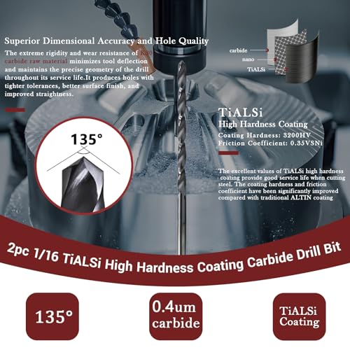 Image of 5PCS 1 /16 Solid Carbide Drill Bit for Stainless Steel Hardened Steel Metal 1 /16 CNC Tungsten Carbide Twist Drill Bits Set 135 Point Angle