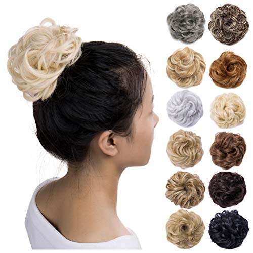 Scrunchy Updo Hair Bun Clip Messy Donut Chignons Synthetic Wavy Straight Hairpiece Hair Extension (bleach blonde, 1PC)