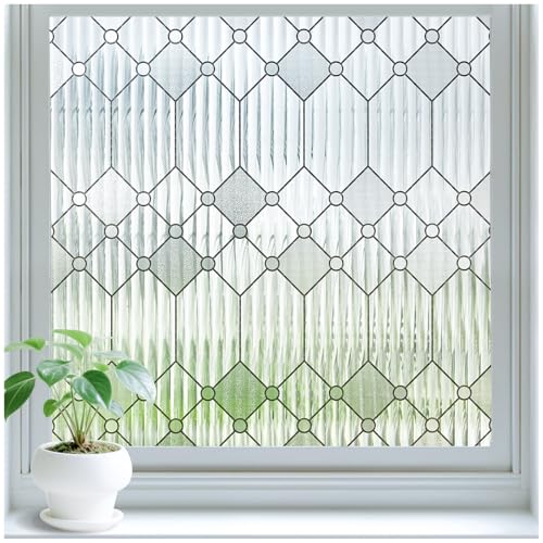 Image of SUNBABY Reeded Glass Window Privacy Film, Decorative Frosted Glass Window Film for Bathroom & Front Door, 3D Static Cling Window Coverings Day and Night Privacy Sun Heat Blocking (45 x 157.4 Inch)