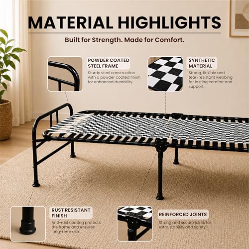 Image of Folding Bed Single for Sleeping 3x6 feet | Portable Foldable Cot for Adults | Heavy Duty Metal Khatiya Charpai Khatla Khatlo Khat| Space Saving Guest Bed for Home, Hostel, PG & Travel Use