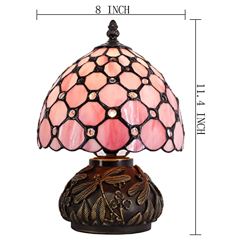 Image of WERFACTORY Small Tiffany Lamp Pink Stained Glass Mushroom Table Lamp 11Inch