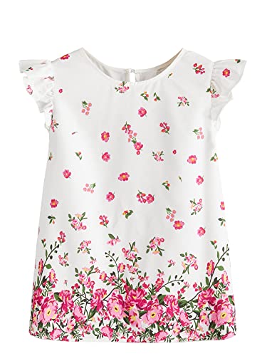 Image of Floerns Girls Floral Print Ruffle Trim Cap Sleeve Round Neck Boho Blouse Top
