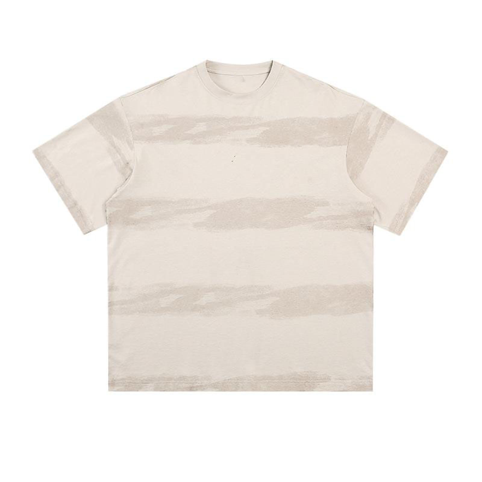 T-Shirt Cotone Uomo Estate Righe Stampato Larga Manica Corta